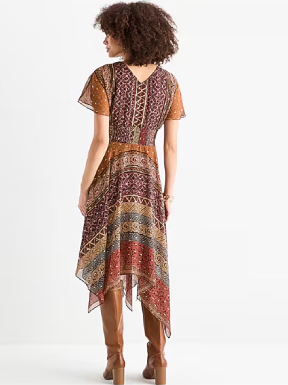 Rabbit Rabbit Rabbit Rust Multi Handkerchief-Hem Midi Dress - Picture 2 of 5